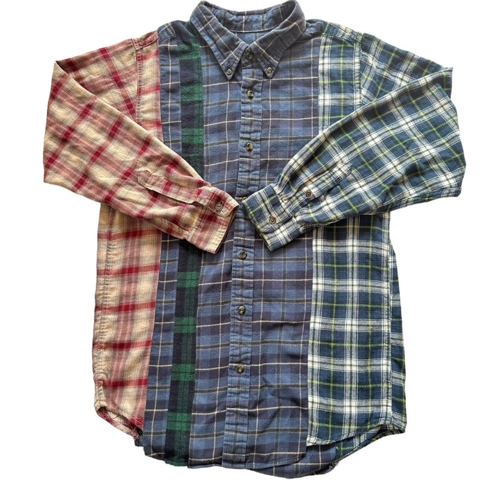 Custom Rebuilt Flannel Shirt OOAK Cotton Plaid One Size Inset Colorblock DERRY